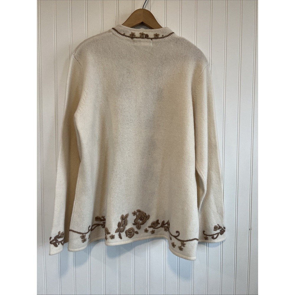 Coldwater Creek 100% lambs wool sweater embroidered brown flowers Cottagecore 1X - Picture 5 of 11